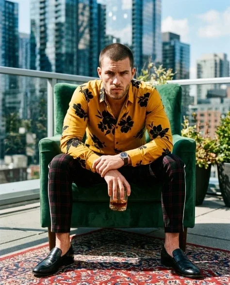 Rooftop Power Editorial with Armchair and Cityscape 3