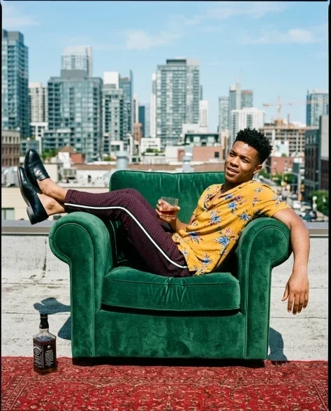Rooftop Power Editorial with Armchair and Cityscape 5