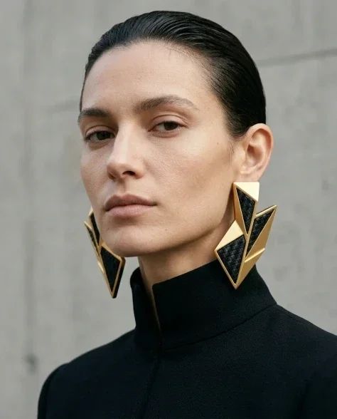 Sculptural Bold Earring Minimalist Close-Up Portrait 1