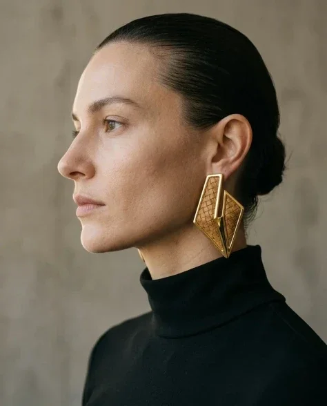 Sculptural Bold Earring Minimalist Close-Up Portrait 2