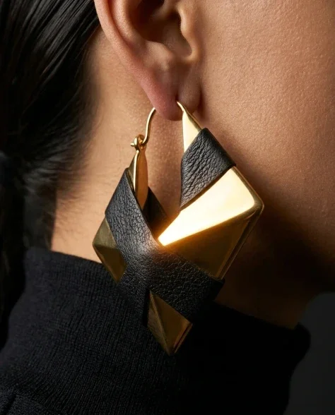 Sculptural Bold Earring Minimalist Close-Up Portrait 3
