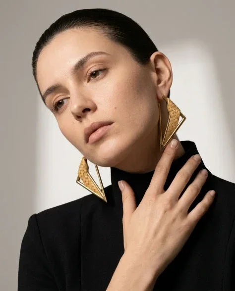 Sculptural Bold Earring Minimalist Close-Up Portrait 4