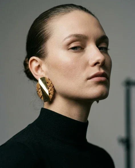 Sculptural Bold Earring Minimalist Close-Up Portrait 5