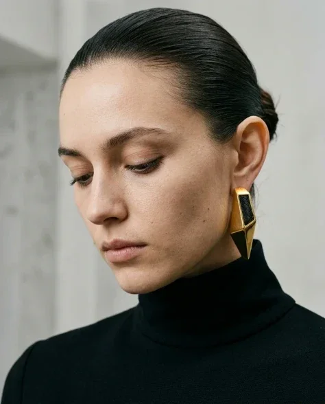 Sculptural Bold Earring Minimalist Close-Up Portrait 6