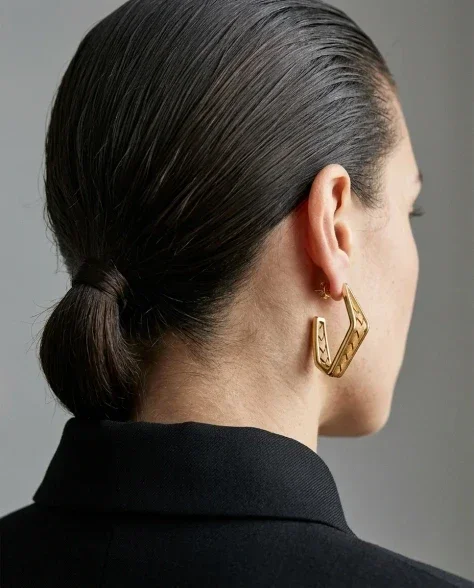 Sculptural Bold Earring Minimalist Close-Up Portrait 7