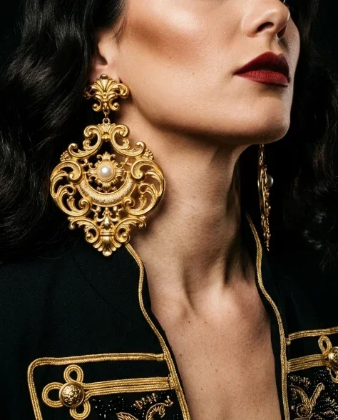 Bold Opulent Gold Statement Earring Dramatic Portrait 3