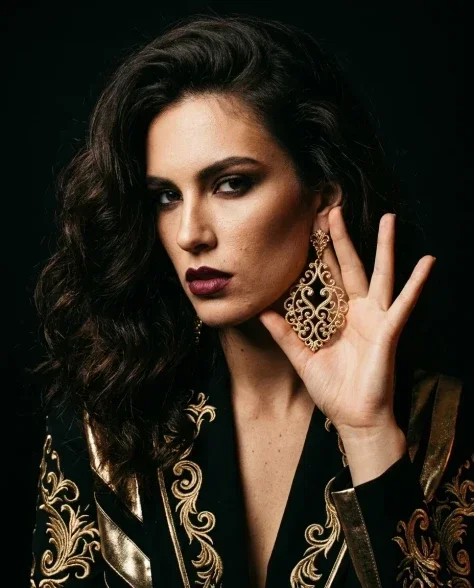 Bold Opulent Gold Statement Earring Dramatic Portrait 5