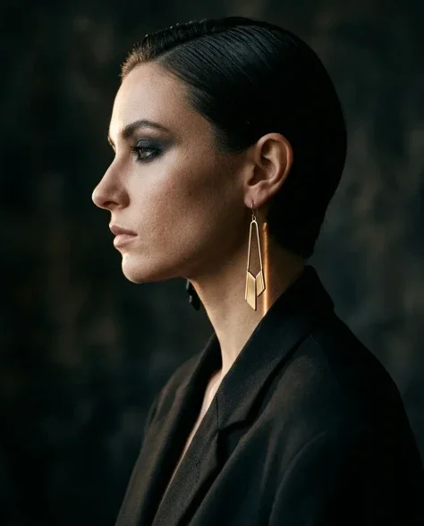Edgy Smoky Eye Gold Earring Moody Editorial Portrait 2