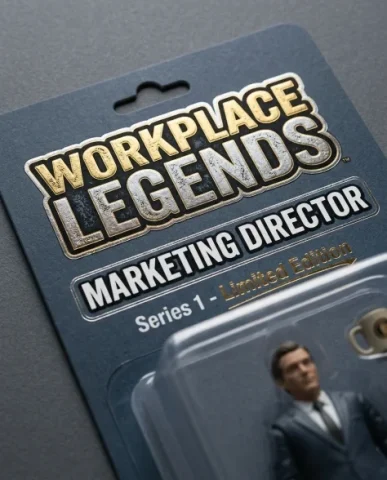 AI Action Figure Box Your Professional Self 7 — Nano Banana AI Prompt: Top-down close-up of the cardboard backer card typography and toy-line branding"...