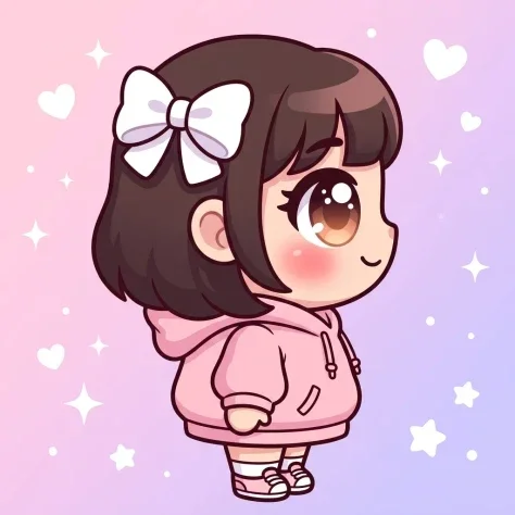 Adorable Chibi Avatar Transformation 5 — Nano Banana AI Prompt: The pastel pink hoodie collar just visible at the bottom edge. Soft pastel gradi...