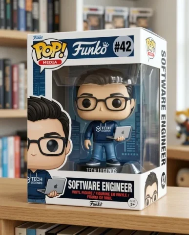 Funko Pop Style Vinyl Figure 1 — Nano Banana AI Prompt: Wearing [your outfit/profession attire] in the Funko aesthetic. Standing on circ...