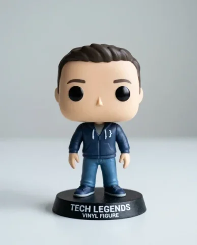 Funko Pop Style Vinyl Figure 3 — Nano Banana AI Prompt: The figure depicts a software engineer character in a dark blue hoodie with a sm...
