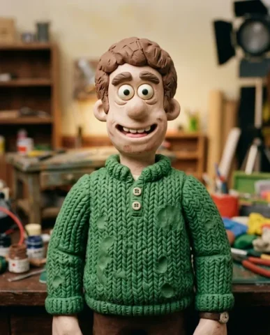 Claymation Portrait Wallace and Gromit Style 6 — Nano Banana AI Prompt: Tight macro of the clay man's hand-painted bulging eyes and thick sculpted eyebr...