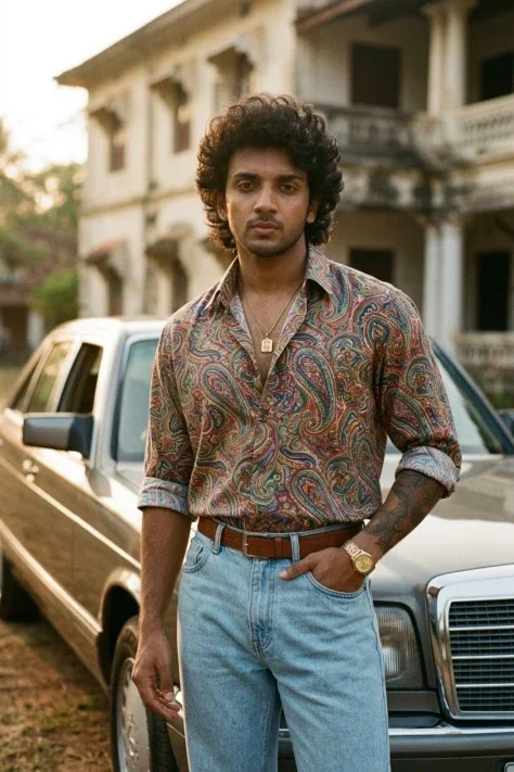 Classic 80s Bollywood Retro Portrait: Vintage Film Aesthetic & Golden Hour Cinematic Look