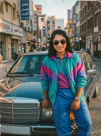 80's portrait. For women — Nano Banana AI Prompt: A vintage 1980s photograph of a confident young South Asian woman, identical in...