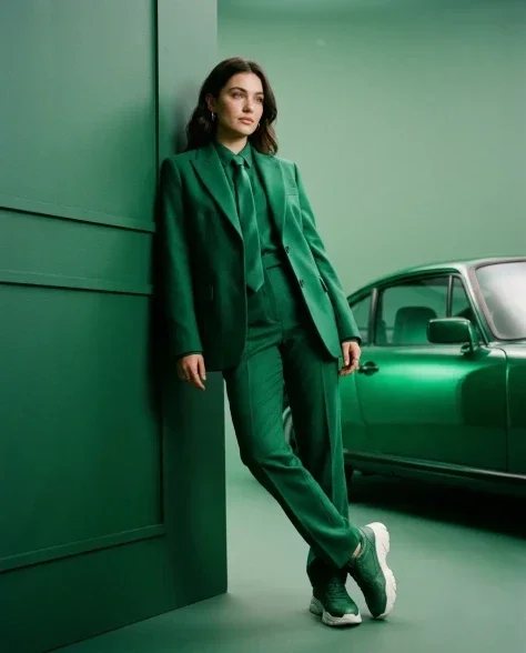 Monochrome Emerald High-Fashion Editorial 1