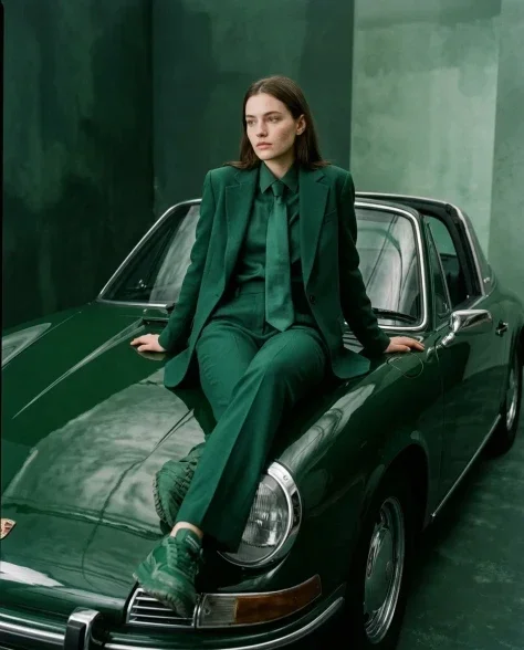 Monochrome Emerald High-Fashion Editorial 3