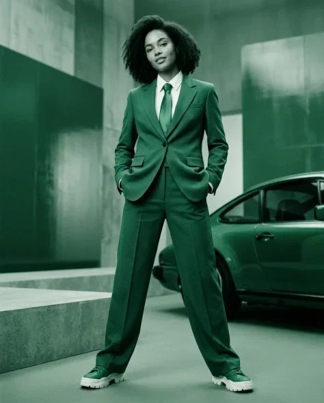 Monochrome Emerald High-Fashion Editorial 6