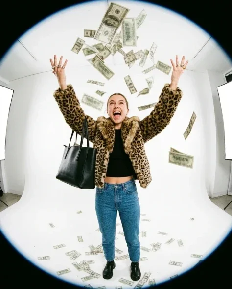 Fisheye Studio Portrait with Scattered Cash 2