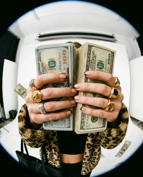 Fisheye Studio Portrait with Scattered Cash 3