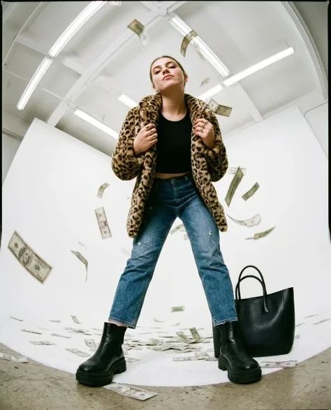 Fisheye Studio Portrait with Scattered Cash 4