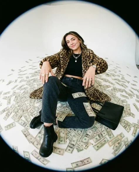Fisheye Studio Portrait with Scattered Cash 6