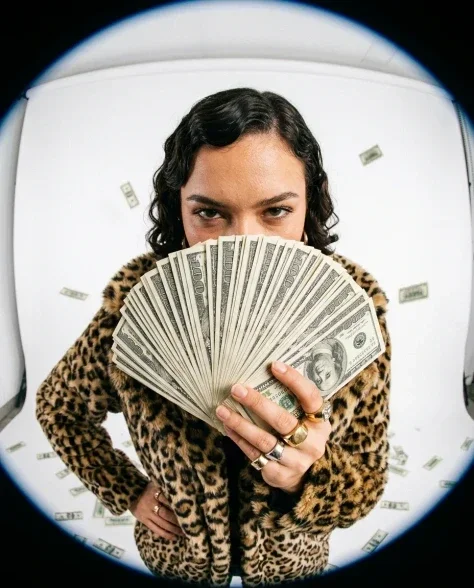 Fisheye Studio Portrait with Scattered Cash 7