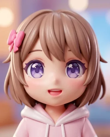 3D Chibi Character Transformation from Reference 2 — Nano Banana AI Prompt: Close-up of the 3D anime chibi character's face filling the frame. The massive e...