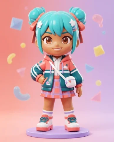 3D Chibi Character Transformation from Reference 7 — Nano Banana AI Prompt: The pose captures the character at peak charm — the heart gesture, the sparkling...