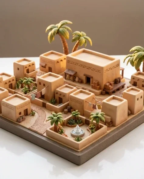 Collectible Miniature Diorama of a Developed Desert Oasis Settlement 4