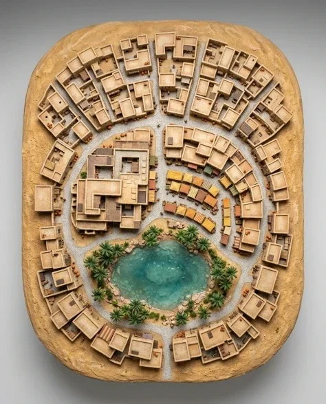 Collectible Miniature Diorama of a Developed Desert Oasis Settlement 6