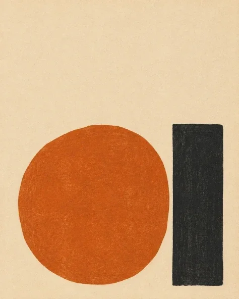 Orange Circle, Charcoal Line