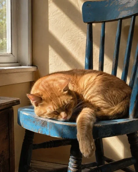 Ginger Cat in a Sunlit Chair
