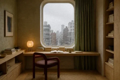 A Compact Study by a Rainy Window
