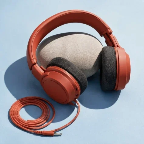 Burnt-Orange Headphone Still Life