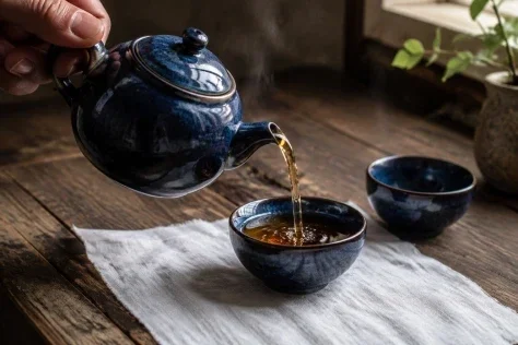 Amber Tea from a Cobalt Teapot