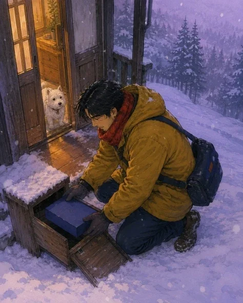 A Blue Parcel Delivered in Snow