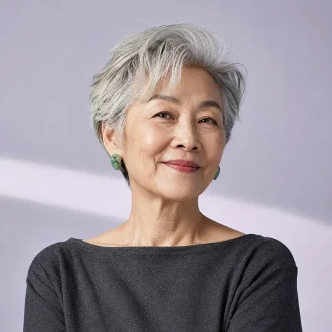 Silver Hair and Jade Earrings