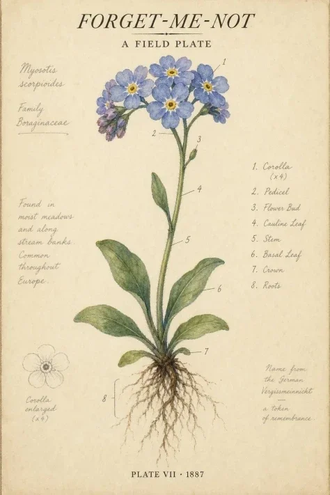 Vintage Botanical Forget-me-not Poster