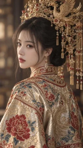 Golden Phoenix Crown Guofeng Portrait — GPT Image 2.5 AI Prompt: Create a vertical 9:16 ultra-realistic Chinese guofeng bridal portrait of a youn...