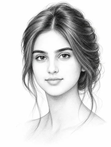 Black and White Pencil Portrait — GPT Image 2.5 AI Prompt: Create an ultra-detailed black-and-white pencil line-art portrait of a young wom...