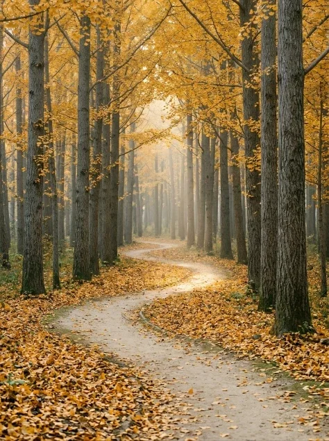 Winding Path Through Golden Ginkgo