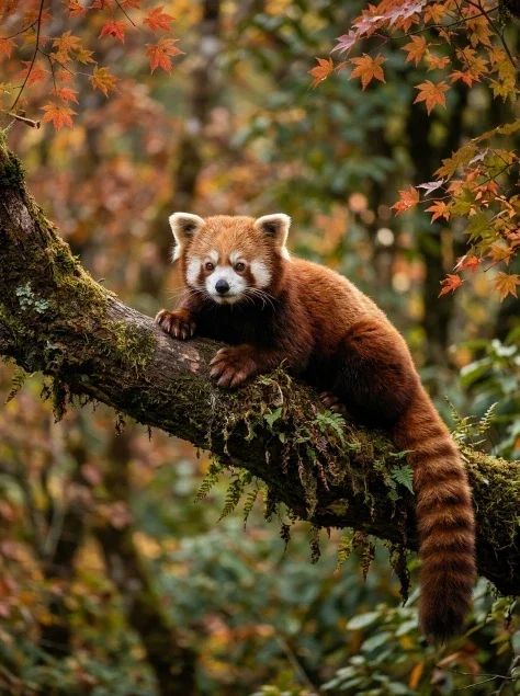 Red Panda Among Autumn Maples