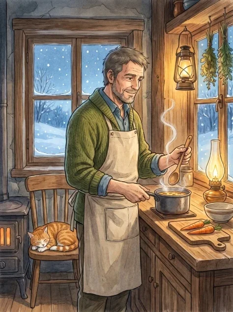 Soup in a Snowy Cabin