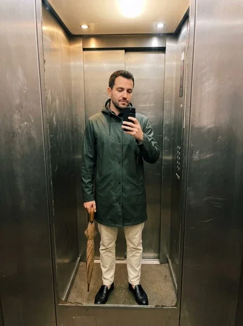 Rainy-Day Elevator Selfie