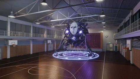 3D School Gym Boss Arena — GPT Image 2.5 AI Prompt: Using REFERENCE_0 as the source scene, convert the game screenshot into a clean,...
