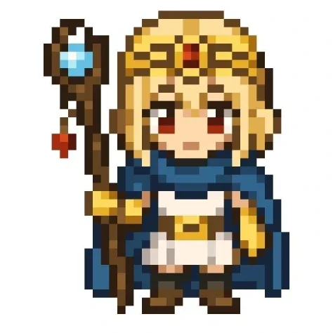 Chibi Fantasy Mage Pixel Sprite — GPT Image 2.5 AI Prompt: Create a centered 8-bit pixel art sprite on a plain white background, showing ex...