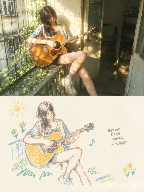Photo to Cozy Crayon Drawing Comparison