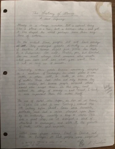 Handwritten Essay Photo Simulation — GPT Image 2.5 AI Prompt: a photorealistic, taken by phone photo of a handwritten essay in Einstein's hand...