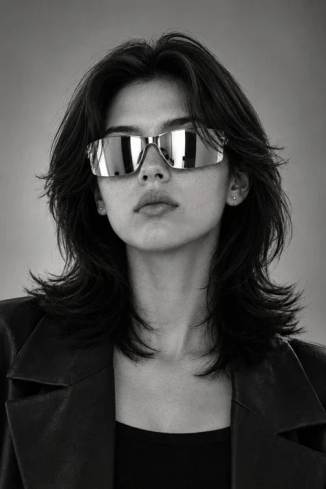 Futuristic Mirrored Sunglasses Monochrome Portrait